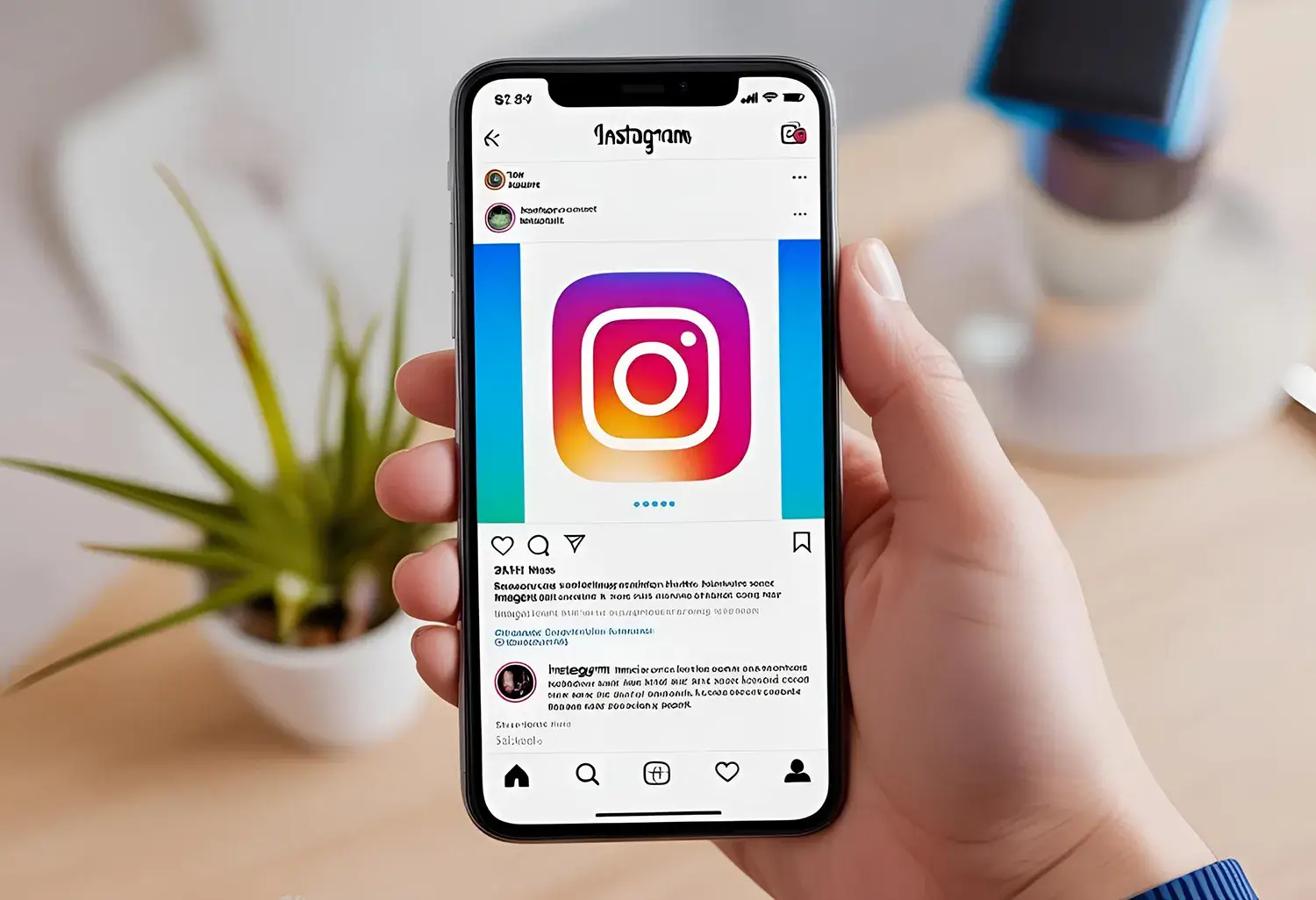 Reposting content on Instagram with smartphone screen